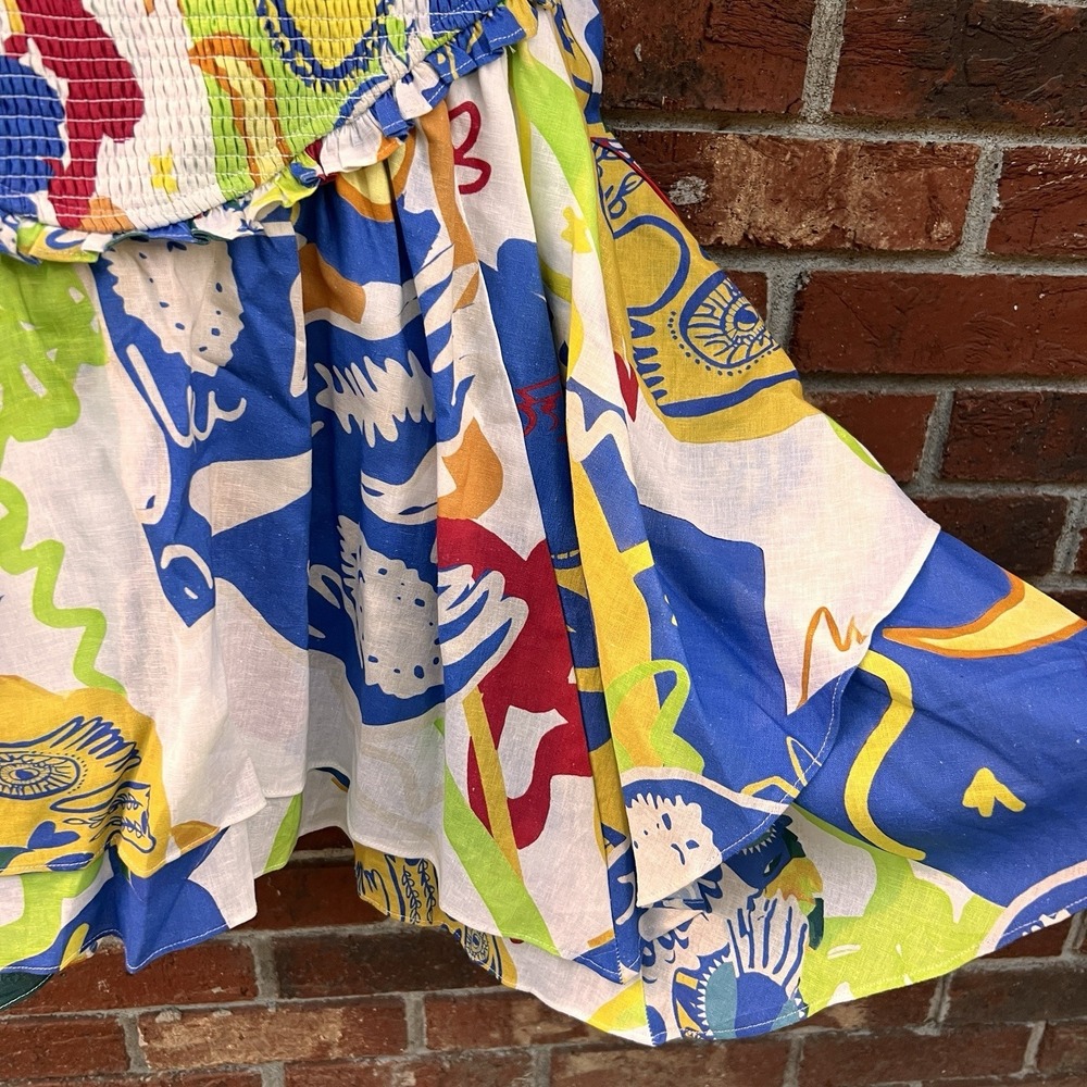 Chelsea & Violet XL Sleeveless Smocked Basque Mini Sun Dress Cosmic Linen Blend - Picture 4 of 13